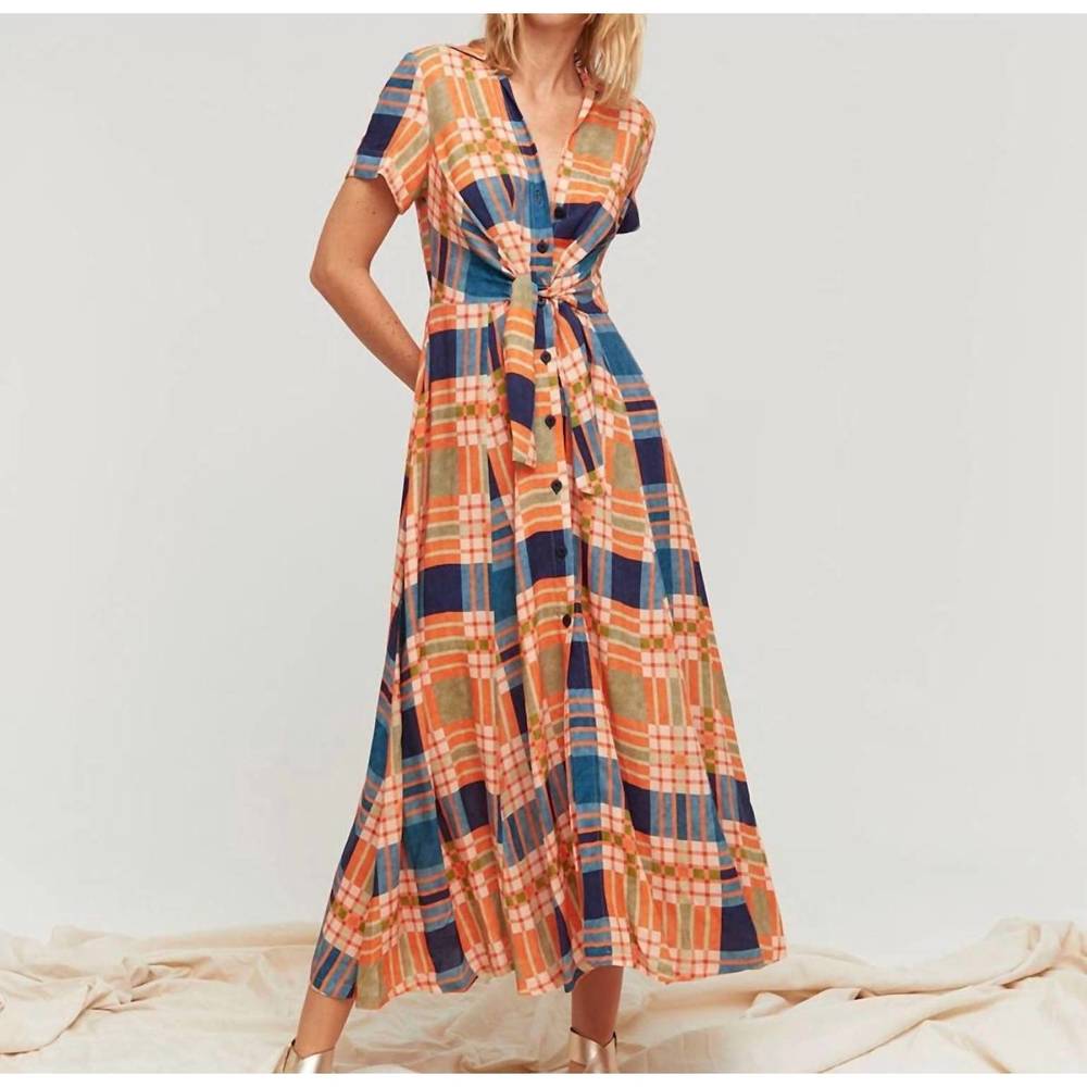 NEW ALDO MARTINS arlet dress in orange & navy plaid